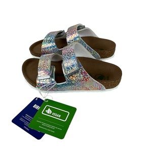Birkenstock Arizona Kids Vegan Hologram Silver Microfiber Size 29 Narrow